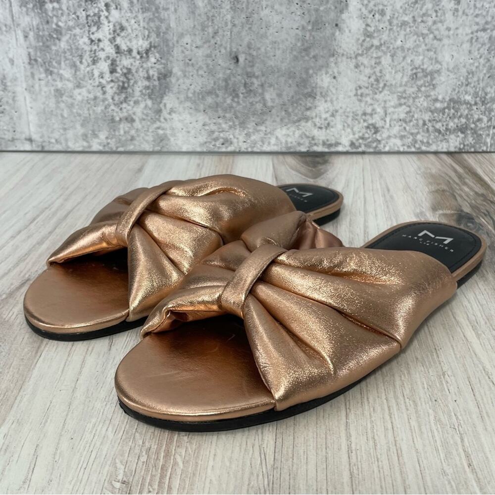 Marc Fisher Metallic Slide On Sandals Sz 8.5 Gold